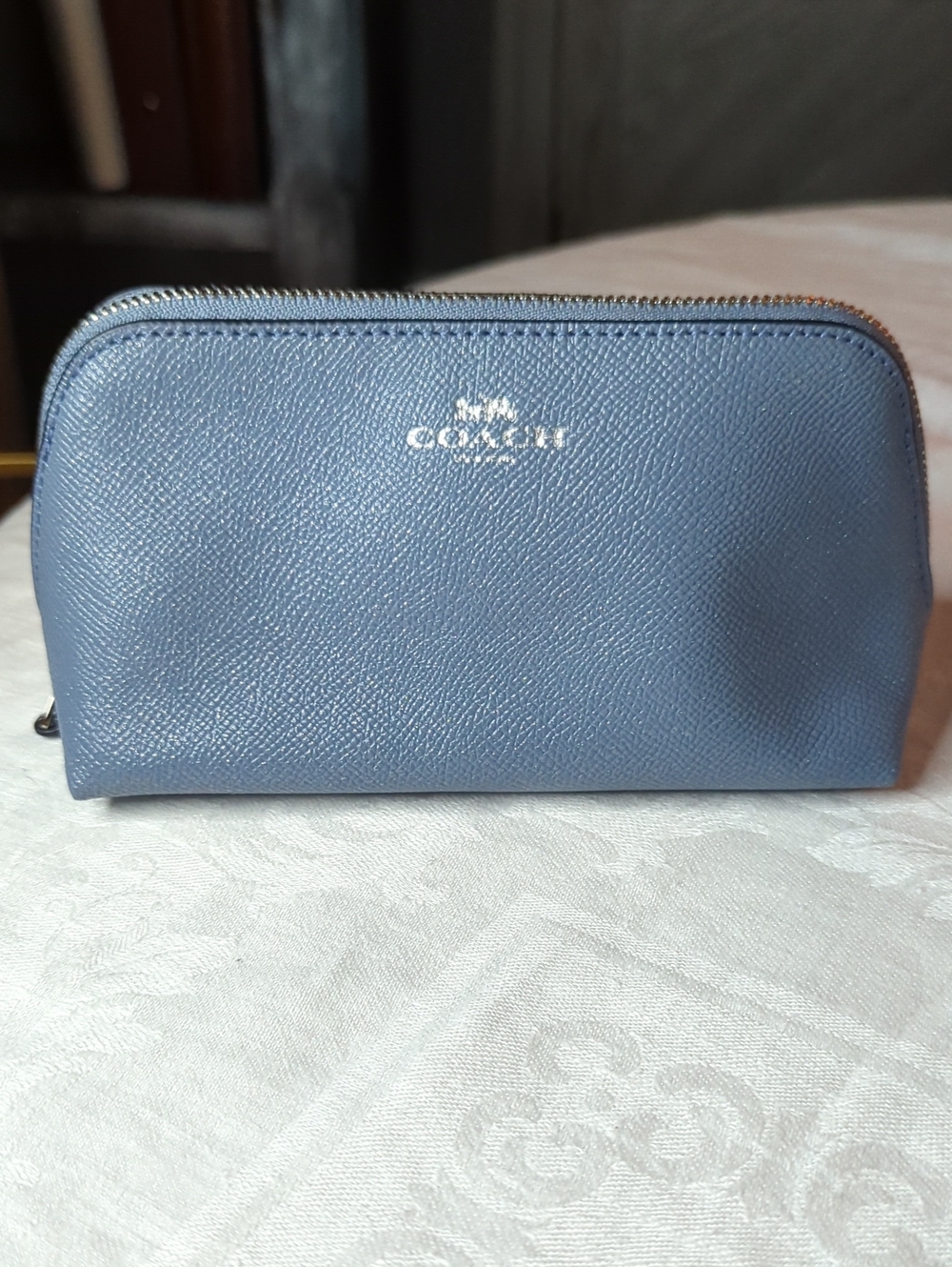 Coach Navy Sparkle Saffiano Leather Zip Pouch